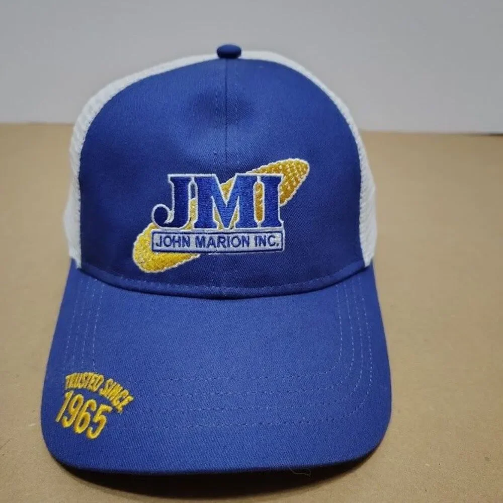 JMI Hat Blue White Adjustable Hook & Loop John Marion Inc Mesh Back